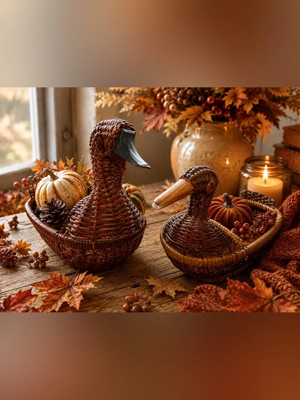Handwoven Wicker Duck Baskets Set of 2 Cottagecore Rustic Home Decor